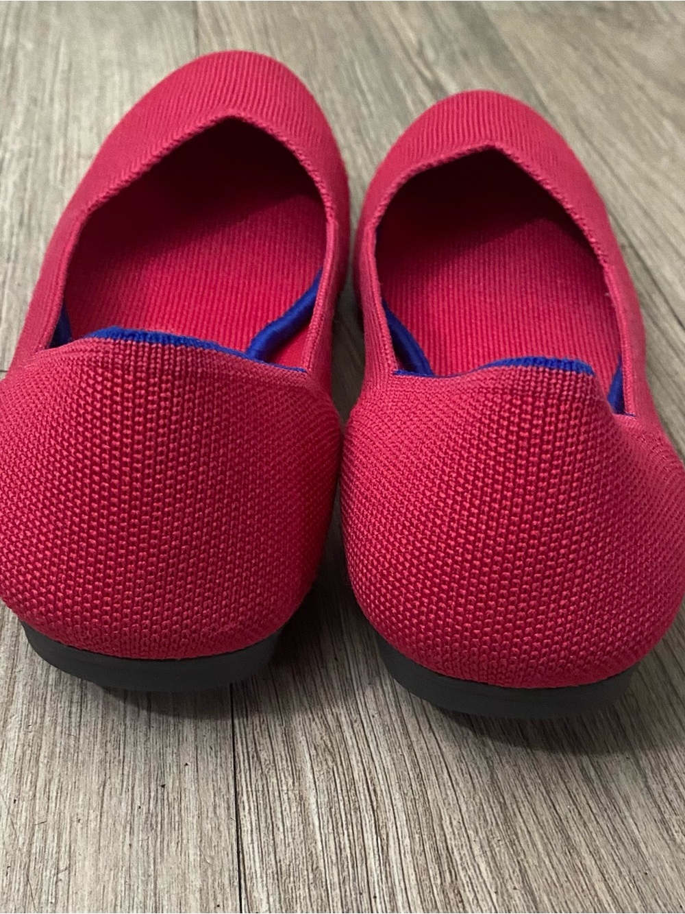 Rothy's Bright Pink Knit V-Cut Flats with Blue Trim - Picture 6 of 12